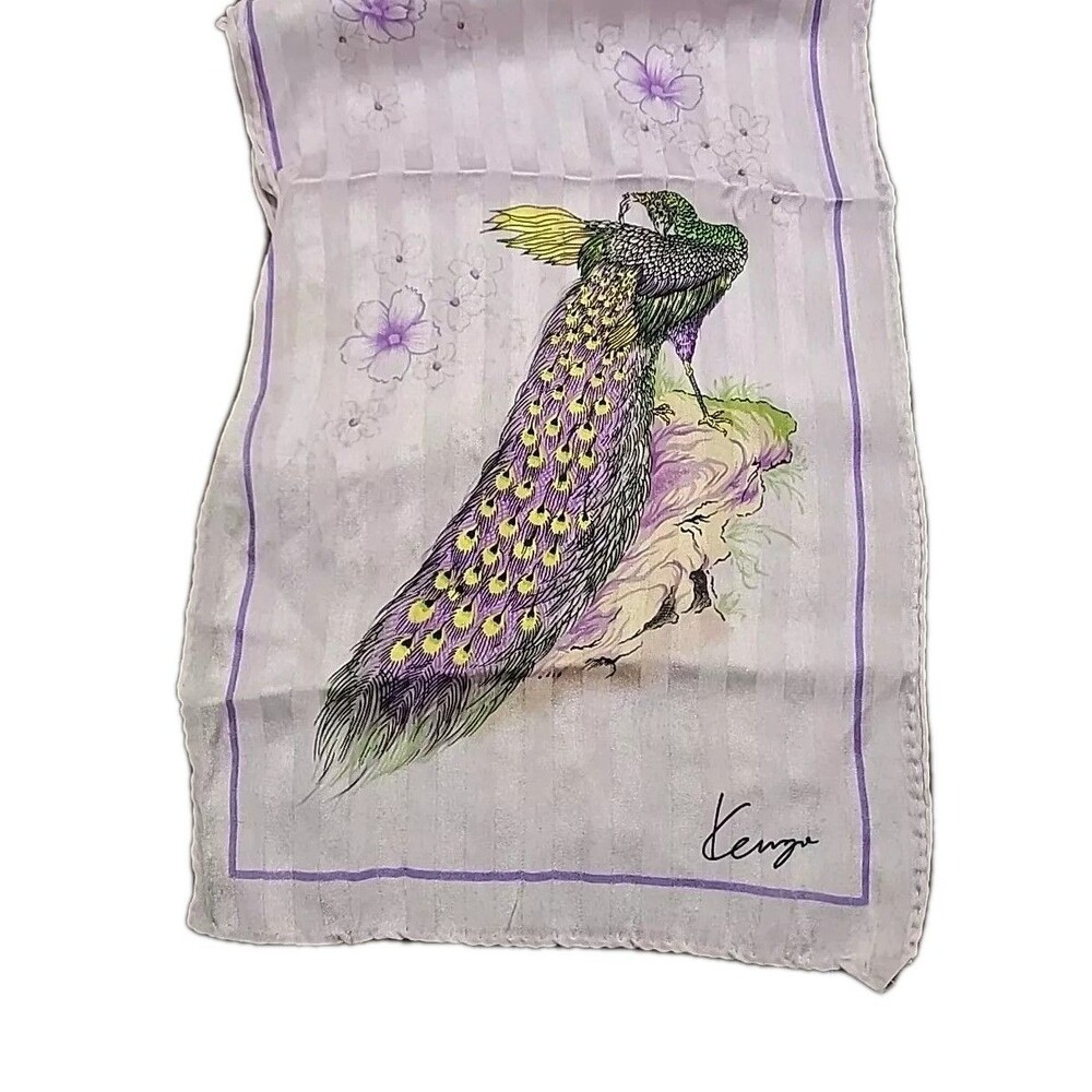 Vintage The Kenya Collection- PEACOCK Print Scarf 100% Silk 10"x50”